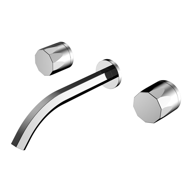 Three Hole Double Knob Bathroom In-wall Chrome Plated Short Rod Brass Temperature Control Faucet