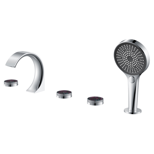 Four-hole Multi-function Brass Bathtub Faucet with Handheld Shower Head Set