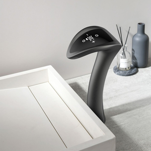 New Design Gun Grey Basin Sinks Smart Tap Brass Temperature Display Faucet
