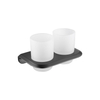 Modern Brass & Glass Chrome Double Toothbrush Tumbler Holder 