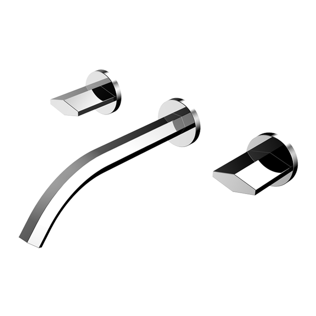 Yeelim Three Hole Double Knob Temperature Control Bathroom into The Wall Chrome Plated Long Rod Brass Faucet