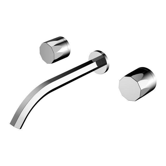 Yeelim Chrome-plated Extended Rod Brass Faucet in Three-hole Double-knob Wall Bathroom