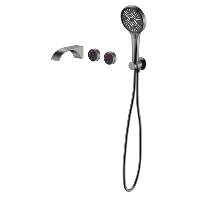 Four-hole Multi-functional Brass Wall-mounted Shower Head with Handheld Shower Head Set