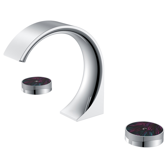 Yeelim Double Knob Temperature Control Bathroom Basin Seated Chrome Crescent Design Brass Faucet