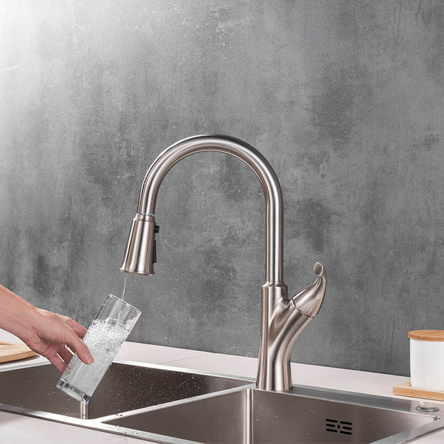 Yeelim Kitchen Filter Faucet In Brushed With 3 Function Pull-Down Sprayer