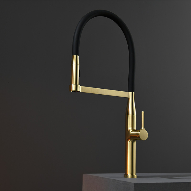 Yeelim Pull Out Kitchen Faucet With Sprayer And Silicone Flexible Hose Brushed Gold And Black