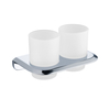 Modern Brass & Glass Chrome Double Toothbrush Tumbler Holder 