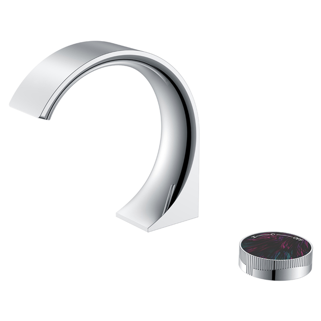Single Knob Temperature Control Bathroom Sit-stand Basin Brass Chrome Crescent Design Faucet