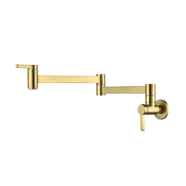 Gold Brass Single Handle Modern High Bar with Two Holes Folding Left And Right Swivel Faucet