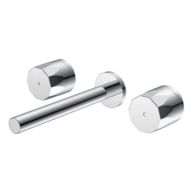 Three-hole Double Knob Design Conceals Bathroom Chrome Plated Long Rod Brass Faucet
