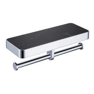 Chrome-plated Black Panel Toilet Paper Holder with Shelf