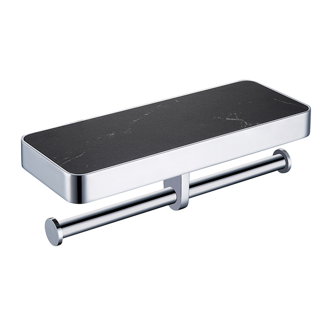 Chrome-plated Black Panel Toilet Paper Holder with Shelf