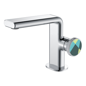 Unique Seven-word Tube Knob Temperature Control Chrome-plated Brass Basin Faucet