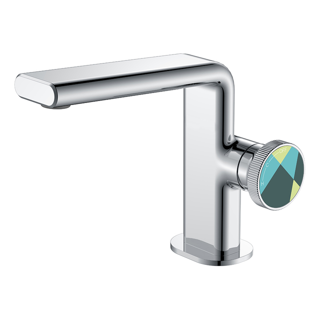 Unique Seven-word Tube Knob Temperature Control Chrome-plated Brass Basin Faucet