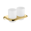 Modern Brass & Glass Chrome Double Toothbrush Tumbler Holder 