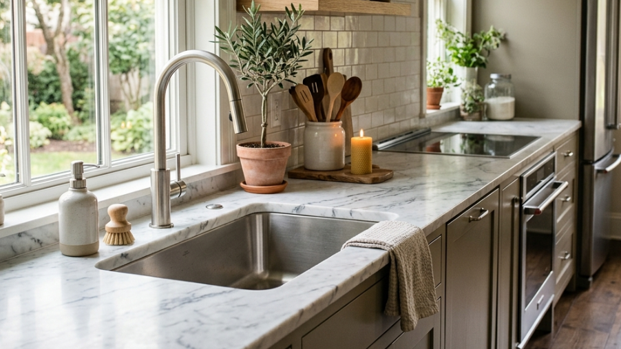 kitchen sink with faucet